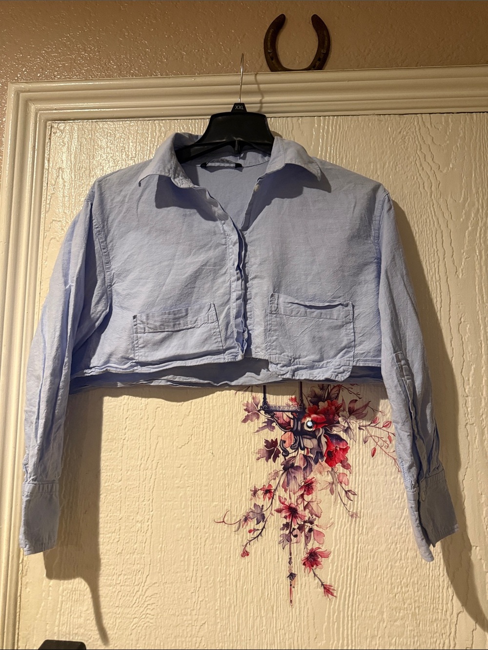 Zara Light Blue Cropped Button-Front Jacket - Picture 3 of 4